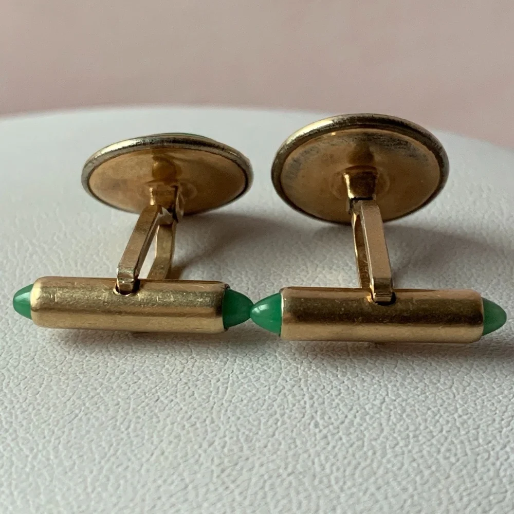 Vintage Green Krementz Gold Filled Cuff Links